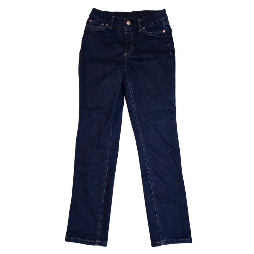 Denim & Co Women Dark Wash Straight Leg Jeans Size 4P Cotton Blend Casual Denim